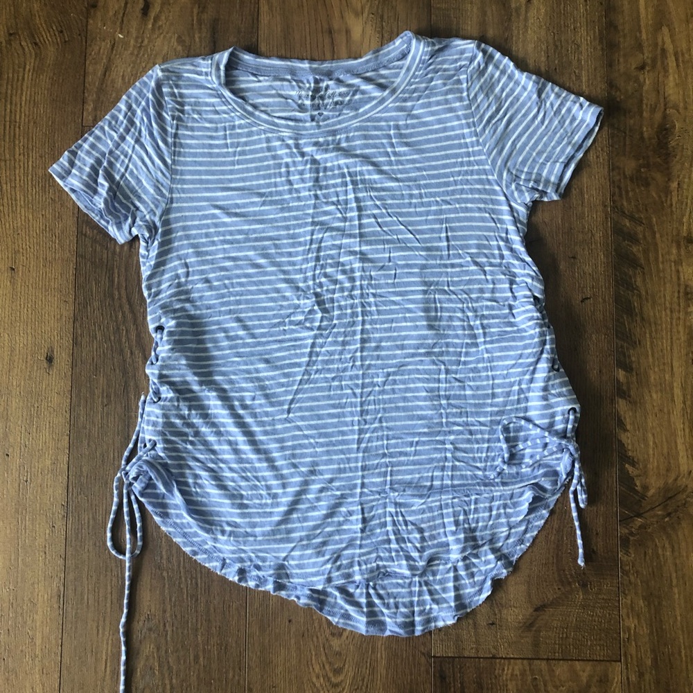 blue striped t shirt w tie sides